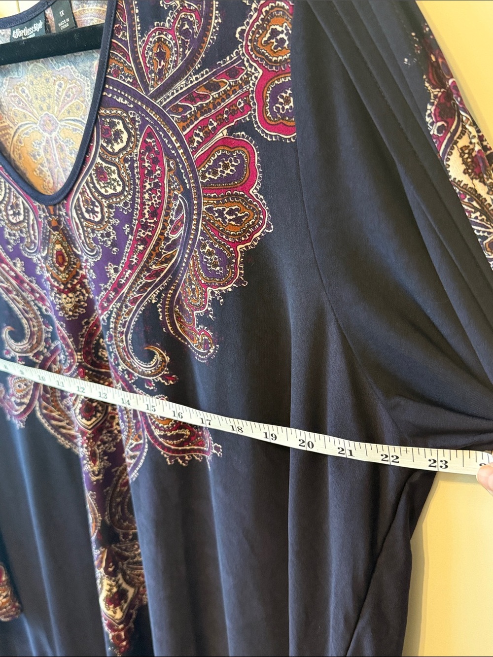 Citiknits Paisley-Print V-Neck Tunic in Navy with Pink & Purple Accents - Picture 6 of 6